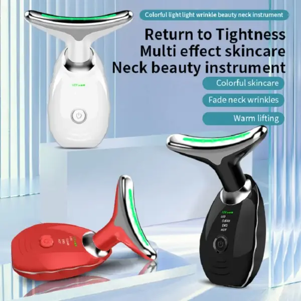 Neck Face Beauty Device Colorful LED Photon Therapy Skin Tighten Reduce Double Chin Anti Wrinkle Remove Lifting Massager - Image 3